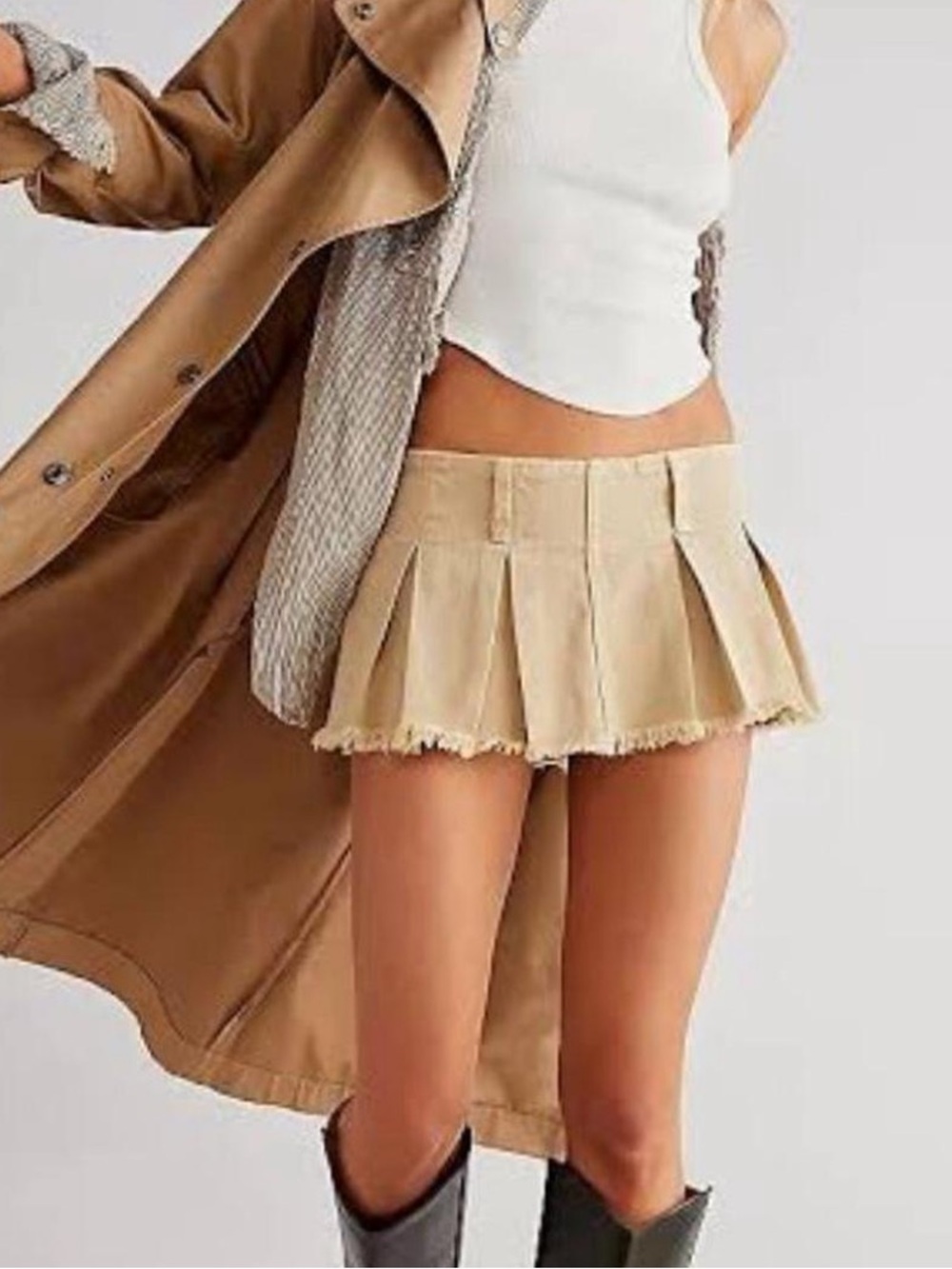 free people neutral micro pleated skirt